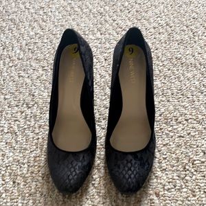 Nine West black velvet block heels.